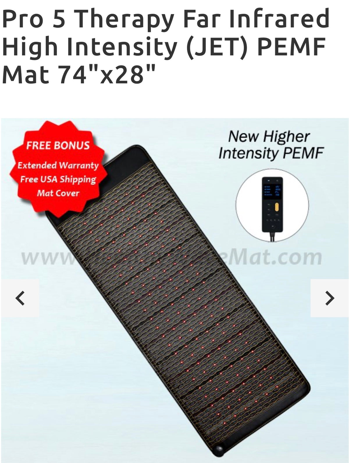 Pro 5 Therapy Far Infrared High Intensity (JET) PEMF Mat 74"x28"