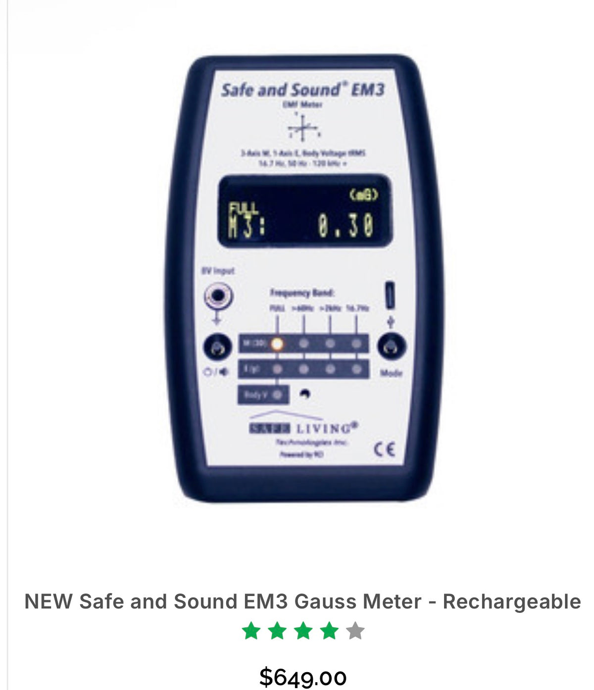 NEW Safe and Sound EM3 Gauss Meter - with RECHARGEABLE BATTERIES